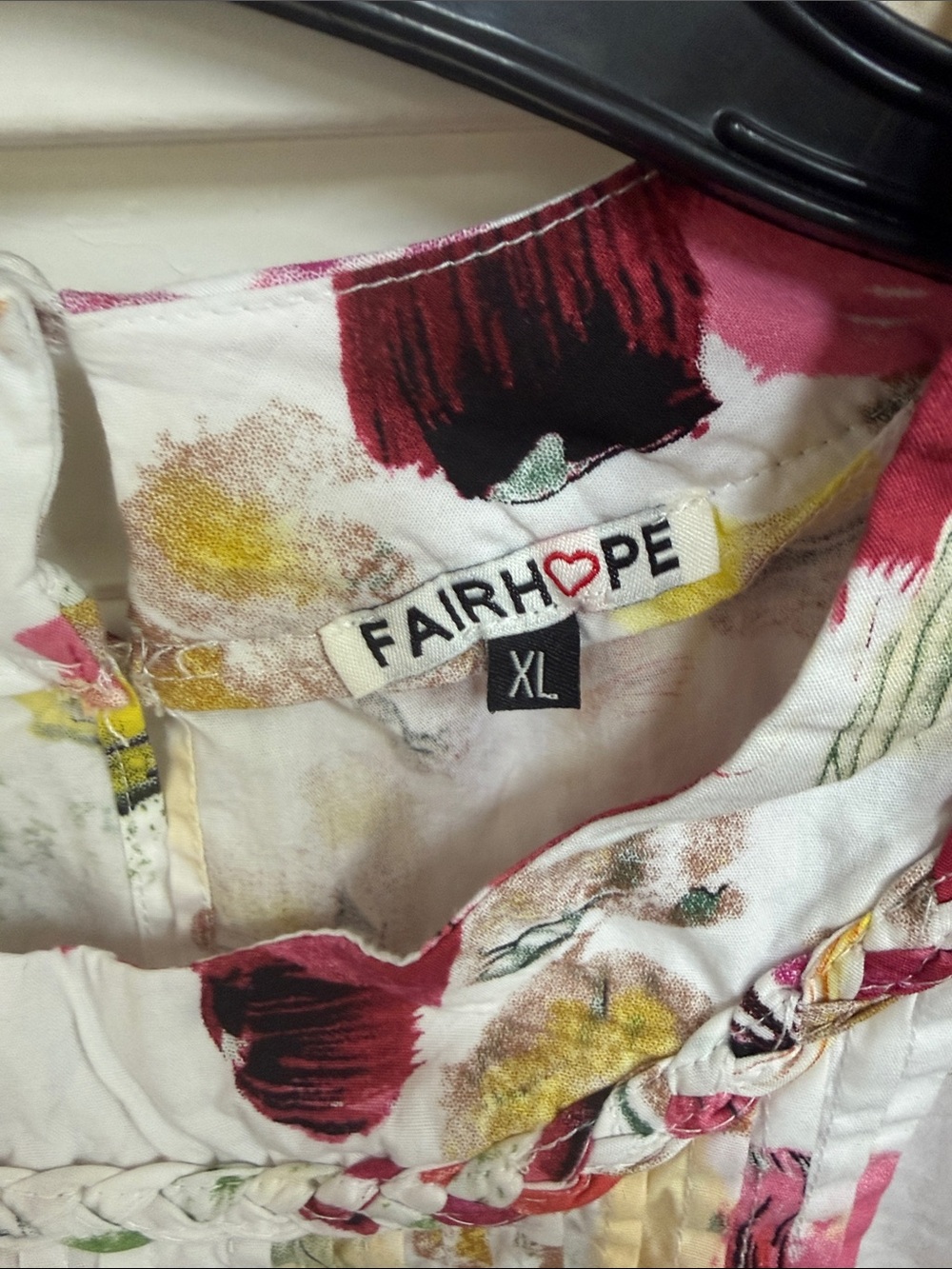 Fairhope Floral Ruffle Sleeve Blouse in White with Pink & Yellow 100% Cotton XL - Picture 5 of 7